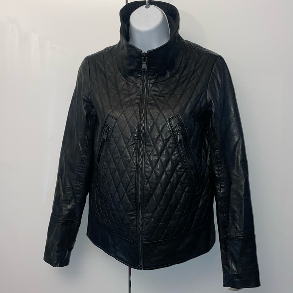 Black genuine leather Danier quilted jacket 3XS